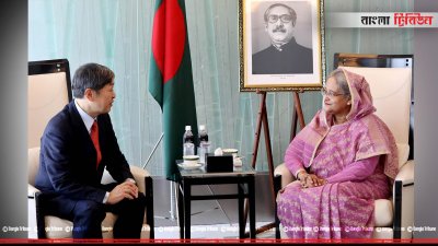 জাইকার প্রেসিডেন্ট শিনীচি কিতাওকা ও প্রধানমন্ত্রী শেখ হাসিনা (ছবি: ফোকাস বাংলা)