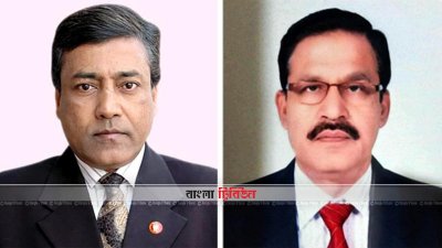 ছবি (বাম দিক থেকে) আওয়ামী লীগ প্রার্থী এসএমটি জামান নিকেতা ও জাতীয় পার্টির প্রার্থী নুরুল ইসলাম ওমর
