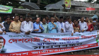 প্রেসক্লাবের সামনে আয়োজিত মানববন্ধনে বিএনপি নেতা নজরুল ইসলাম খান
