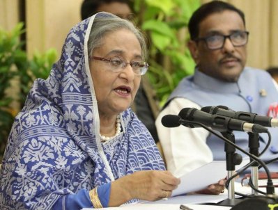 সংবাদ সম্মেলনে বক্তব্য রাখছেন প্রধানমন্ত্রী শেখ হাসিনা (ছবি: ফোকাস বাংলা)