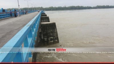 ডালিয়া পয়েন্টে তিস্তা নদীর পানি বিপদসীমার ২০ সেন্টিমিটার ওপরে (ছবি&ndash; প্রতিনিধি)
