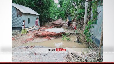 বন্যায় সড়কের বিভিন্ন স্থানে ভেঙে চলাচলের অনুপযোগী