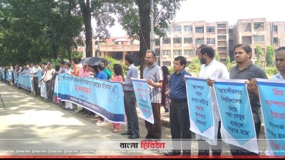 জাবিতে উপাচার্যপন্থী শিক্ষকরা মানববন্ধন কর্মসূচি পালন করেন
