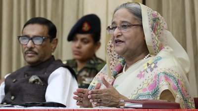 সংবাদ সম্মেলনে প্রধানমন্ত্রী শেখ হাসিনা (ছবি ফোকাস বাংলা)