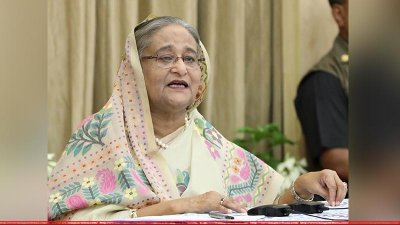সংবাদ সম্মেলনে প্রধানমন্ত্রী শেখ হাসিনা (ছবি: ফোকাস বাংলা)