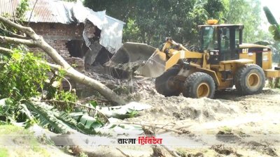 গাইবান্ধায় রংপুর-ঢাকা মহাসড়কের দু’পাশের অবৈধ স্থাপনা উচ্ছেদ