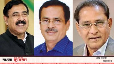 বাঁ থেকে শাজাহান খান, জাহাঙ্গীর কবির নানক ও আবদুর রহমান