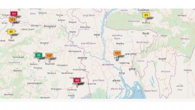 মঙ্গলবার (১০ মার্চ) এয়ার কোয়ালিটি ইনডেক্সে বায়ুদূষণের চিত্র।