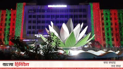 লাল সবুজের সাজে শাপলা চত্বর