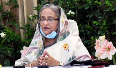 ভিডিও কনফারেন্সে বক্তব্য রাখছেন প্রধানমন্ত্রী শেখ হাসিনা, ছবি- ফোকাস বাংলা ২