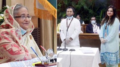 অনুদান হস্তান্তর শেষে ভিডিও কনফারেন্সে প্রধানমন্ত্রীর সঙ্গে কথা বলছেন তাপস-মুন্নি দম্পতি