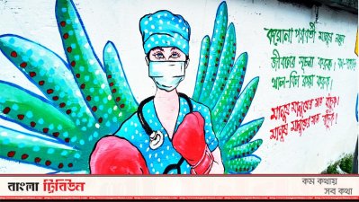 করোনা নিয়ে শহরে গ্রাফিতি