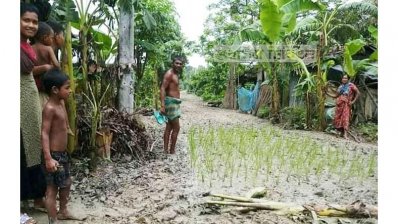 দীর্ঘদিন ধরে সড়ক পাকা না করায় প্রতিবাদ