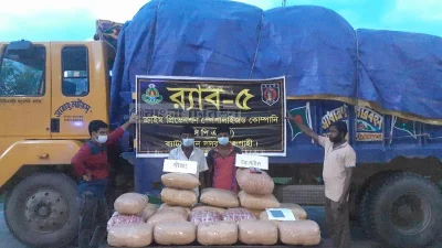 ধানের ট্রাকে ৮১ কেজি গাঁজা