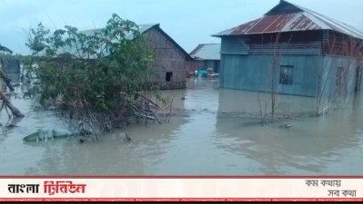 জামালপুরে বন্যার পানিতে এখনও নিমজ্জিত বাড়িঘর।