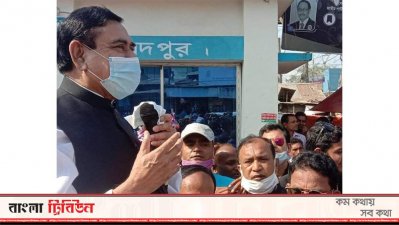 সৈয়দপুরের বঙ্গবন্ধু চত্বরে বক্তব্য দিচ্ছেন মো. শাহজাহান খান 