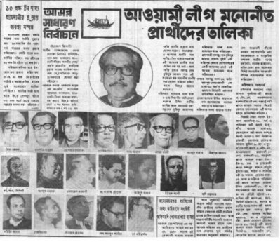 প্রথম নির্বাচনে আওয়ামী লীগ মনোনীত প্রার্থীদের তালিকা প্রকাশ