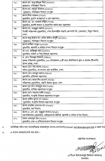অতিরিক্ত সচিব হলেন ৮৯ জন