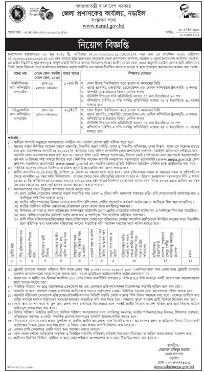 নড়াইল ডিসি অফিস নিয়োগ বিজ্ঞপ্তি