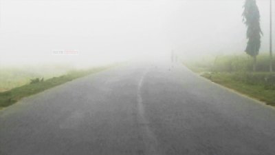 ঘন কুয়াশায় সড়কে সামান্য দূরের কিছুও দেখা যায়নি 