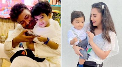 Shakib and Bubli at different times with their son Veer
