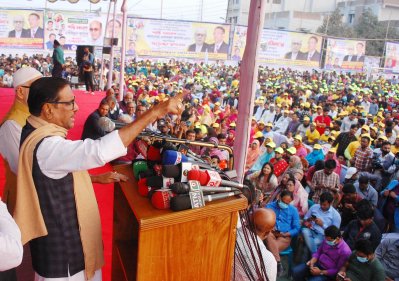 ঢাকা মহানগর দক্ষিণ আওয়ামী লীগ আয়োজিত সমাবেশে ওবায়দুল কাদের (ছবি: ফোকাস বাংলা)