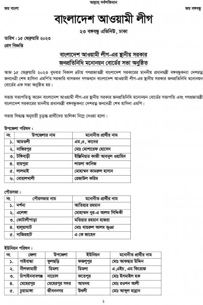 স্থানীয় সরকার নির্বাচনে আ.লীগের প্রার্থী যারা