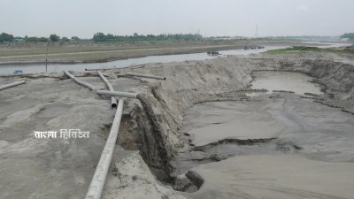 অপরিকল্পিতভাবে বালু তোলায় ময়মনসিংহের পুরাতন ব্রহ্মপুত্র নদে ভাঙন দেখা দিয়েছে
