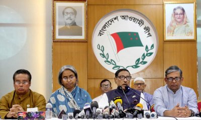 আওয়ামী লীগের কেন্দ্রীয় কার্যালয়ে  যৌথসভায় ওবায়দুল কাদের (ছবি: ফোকাস বাংলা)