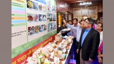 মাশরুম তৈরির বিভিন্ন আইটেম পরিদর্শন করছেন কৃষিমন্ত্রী