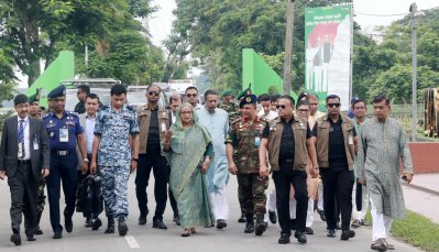 টুঙ্গিপাড়ায় প্রধানমন্ত্রী শেখ হাসিনা (ছবি: ফোকাস বাংলা)