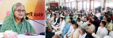 টুঙ্গিপাড়ায় দলের নেতাকর্মী ও সাধারণ মানুষের সঙ্গে মতবিনিময় করেন প্রধানমন্ত্রী শেখ হাসিনা (ছবি: ফোকাস বাংলা)