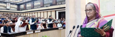 গাজীপুর, খুলনা ও বরিশাল সিটি করপোরেশনের নবনির্বাচিত মেয়রদের শপথ পাঠ করান প্রধানমন্ত্রী শেখ হাসিনা (ছবি: ফোকাস বাংলা)