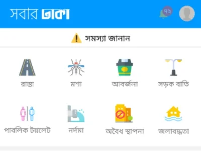 সবার ঢাকা অ্যাপের ড্যাশ বোর্ড