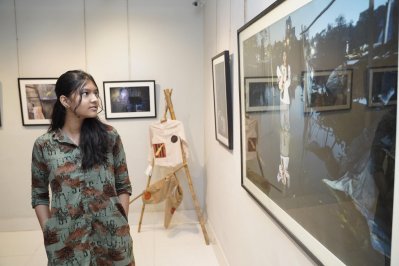 প্রদর্শনী ঘুরে দেখছেন দর্শনার্থী। ছবি- আয়োজক 