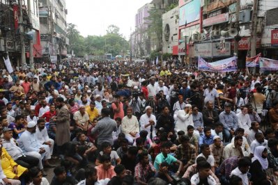 ঢাকা মহানগর দক্ষিণ আওয়ামী লীগ আয়োজিত শান্তি সমাবেশ (ছবি: নাসিরুল ইসলাম)