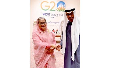 শেখ হাসিনার সঙ্গে কাতারের প্রেসিডেন্ট শেখ মোহামেদ বিন জায়েদ আল নাহিয়ানে