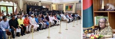 সংবাদ সম্মেলনে প্রধানমন্ত্রী শেখ হাসিনা (ছবি: ফোকাস বাংলা)