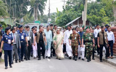 টুঙ্গিপাড়ায় প্রধানমন্ত্রী শেখ হাসিনা (ছবি: ফোকাস বাংলা)