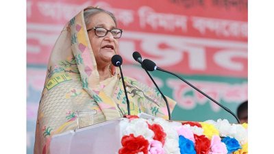সমাবেশে প্রধানমন্ত্রী শেখ হাসিনা, ছবি: ফোকাস বাংলা