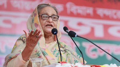 সমাবেশে প্রধানমন্ত্রী শেখ হাসিনা (ছবি: ফোকাস বাংলা)