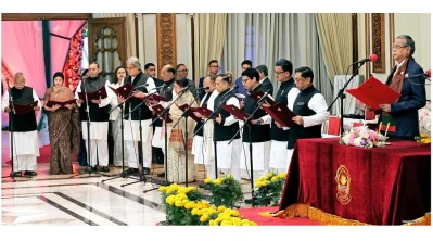 রাষ্ট্রপতি মো. সাহাবুদ্দিন বঙ্গভবনে প্রতিমন্ত্রীদের শপথবাক্য পাঠ করান। ছবি: ফোকাস বাংলা