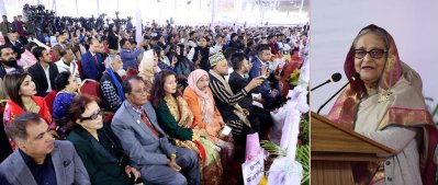 প্রবাসীদের উদ্দেশে ভাষণ দিচ্ছেন প্রধানমন্ত্রী শেখ হাসিনা