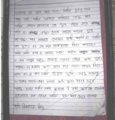 বাসা ছেড়ে যাওয়ার আগে রিজুয়ানা রিজু তার মাকে এই চিঠিটি লিখেছিল