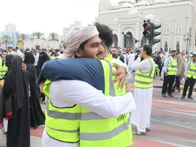 Two members of the security forces are celebrating Eid in the Emirates.  Photo: Gulf News