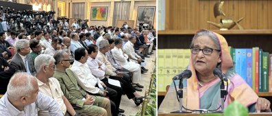 ভারত সফর নিয়ে সংবাদ সম্মেলনে প্রধানমন্ত্রী শেখ হাসিনা (ছবি: ফোকাস বাংলা)