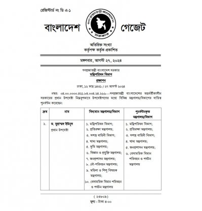অন্তর্বর্তী সরকারে দায়িত্ব পুনর্বন্টন