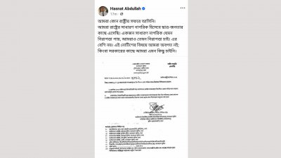 হাসনাত আবদুল্লাহর ফেসবুক পোস্ট