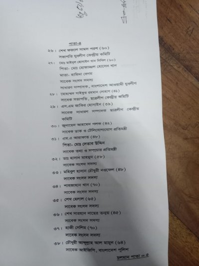 আসামিদের নামের তালিকা