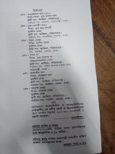 আসামিদের নামের তালিকা